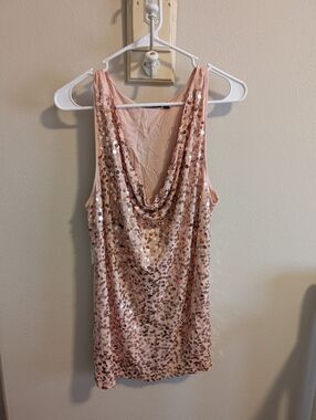 Apt. 9 Women's XL Sleeveless Tank Top Sequin Rose Gold Scoop Neck Party Cocktail